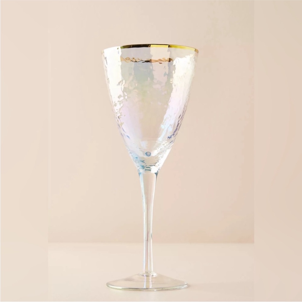 Elegant Iridescent Wine Glass with Gold Rim